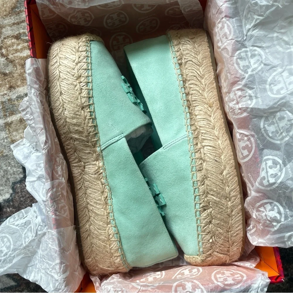 Tory Burch‎ Everly Platform Soft Aqua Royal Suede Espadrilles